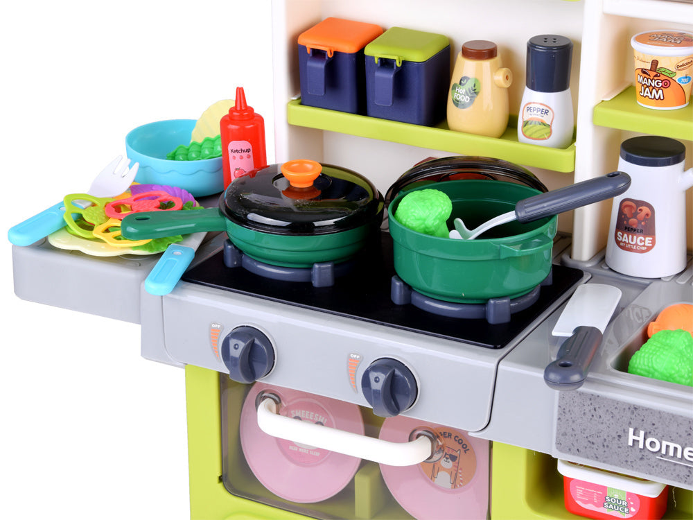 Interaktyvi žaislinė virtuvėlė vaikams su daugybe priedų, žalia