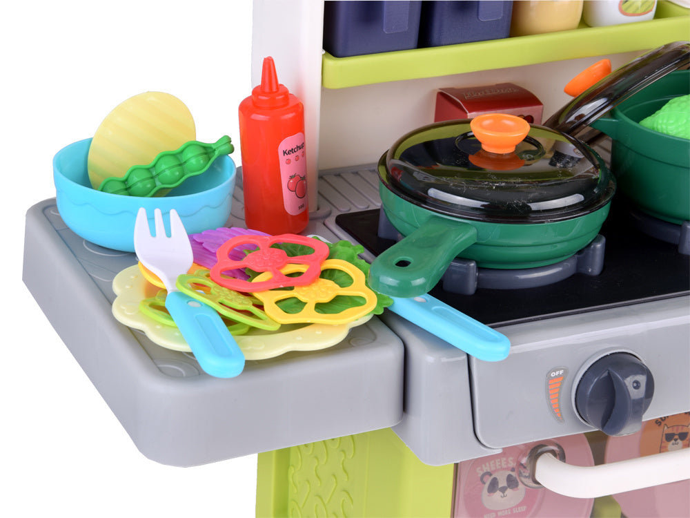 Interaktyvi žaislinė virtuvėlė vaikams su daugybe priedų, žalia