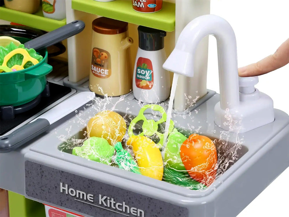 Interaktyvi žaislinė virtuvėlė vaikams su daugybe priedų, žalia