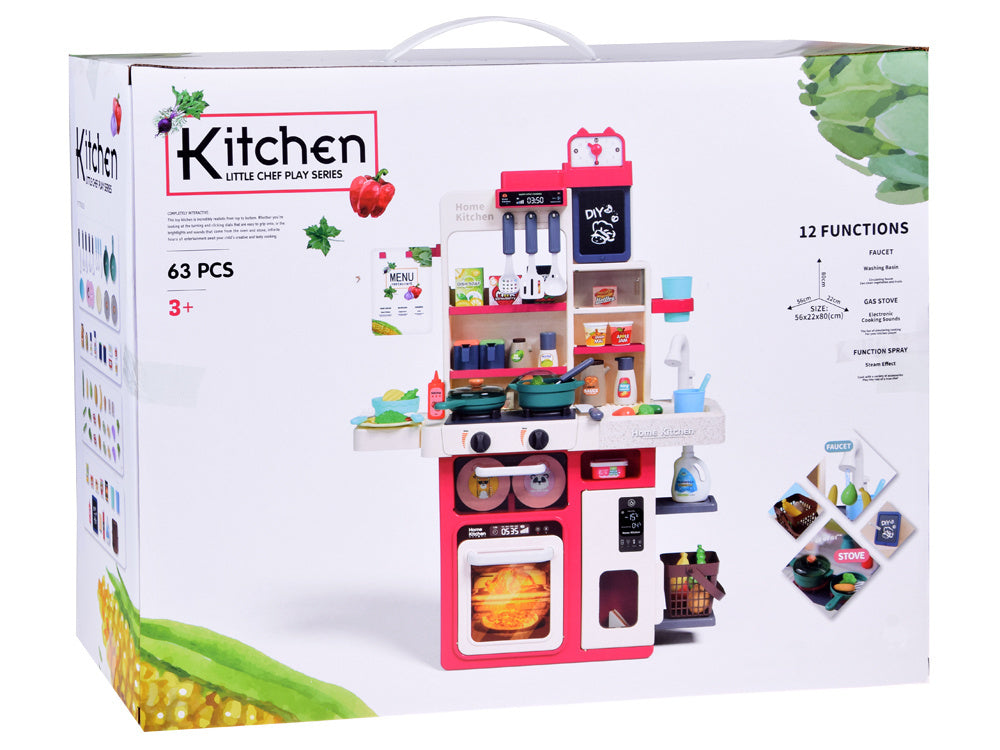 Interaktyvi žaislinė virtuvėlė vaikams su daugybe priedų, raudona