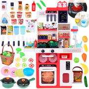 Interaktyvi žaislinė virtuvėlė vaikams su daugybe priedų, raudona