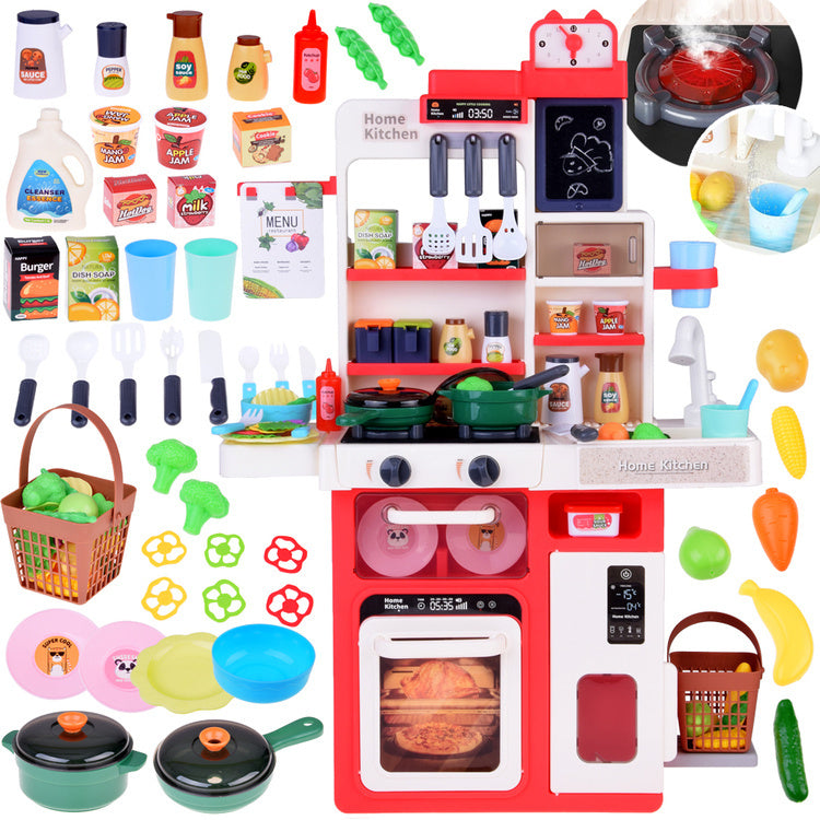 Interaktyvi žaislinė virtuvėlė vaikams su daugybe priedų, raudona