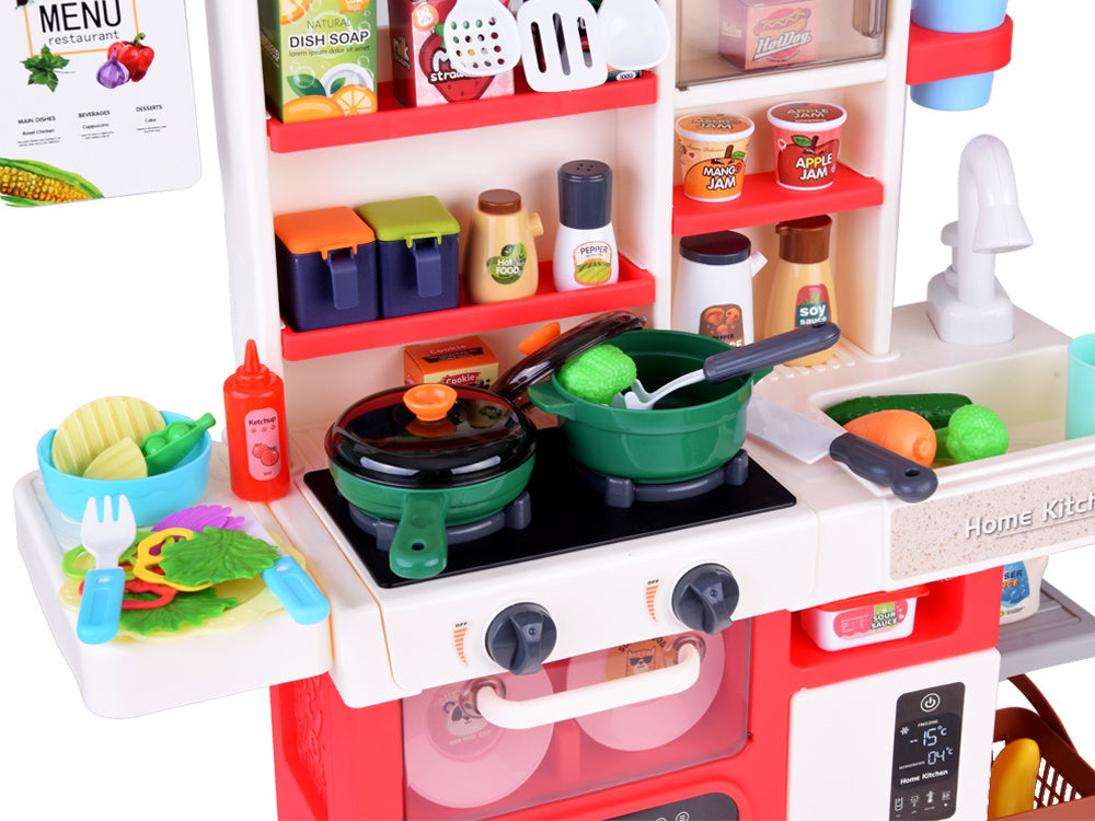 Interaktyvi žaislinė virtuvėlė vaikams su daugybe priedų, raudona