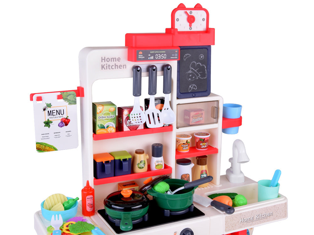 Interaktyvi žaislinė virtuvėlė vaikams su daugybe priedų, raudona