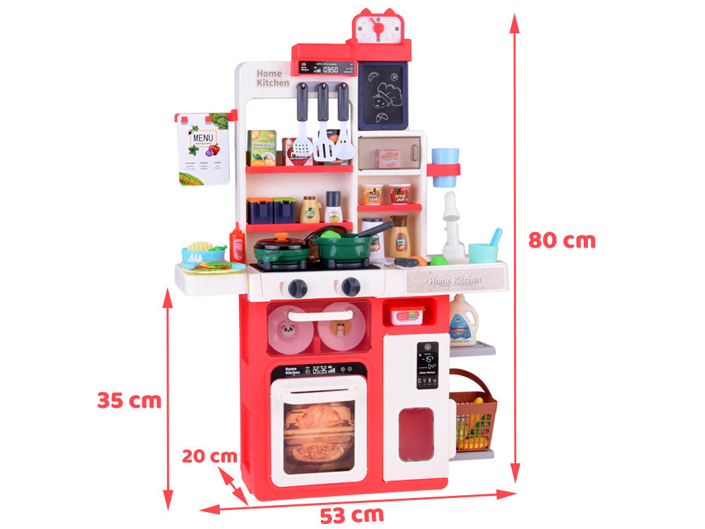 Interaktyvi žaislinė virtuvėlė vaikams su daugybe priedų, raudona