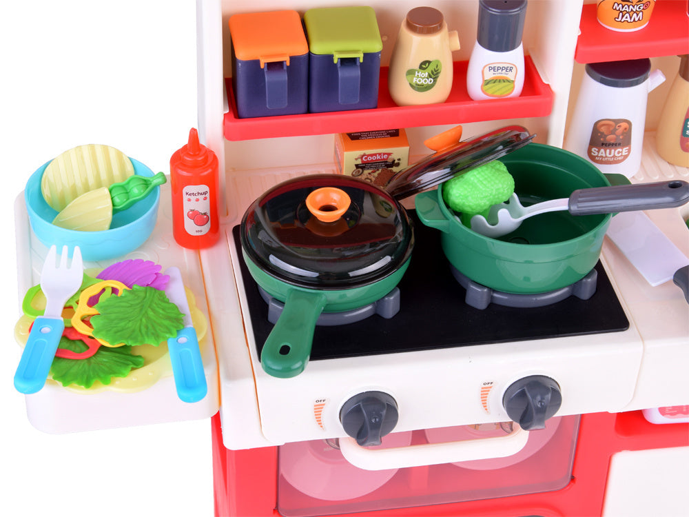 Interaktyvi žaislinė virtuvėlė vaikams su daugybe priedų, raudona