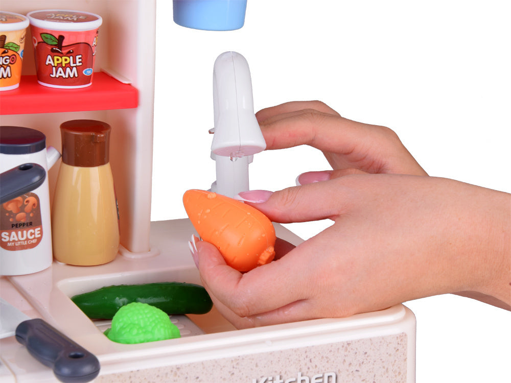 Interaktyvi žaislinė virtuvėlė vaikams su daugybe priedų, raudona