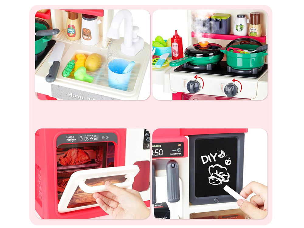 Interaktyvi žaislinė virtuvėlė vaikams su daugybe priedų, raudona
