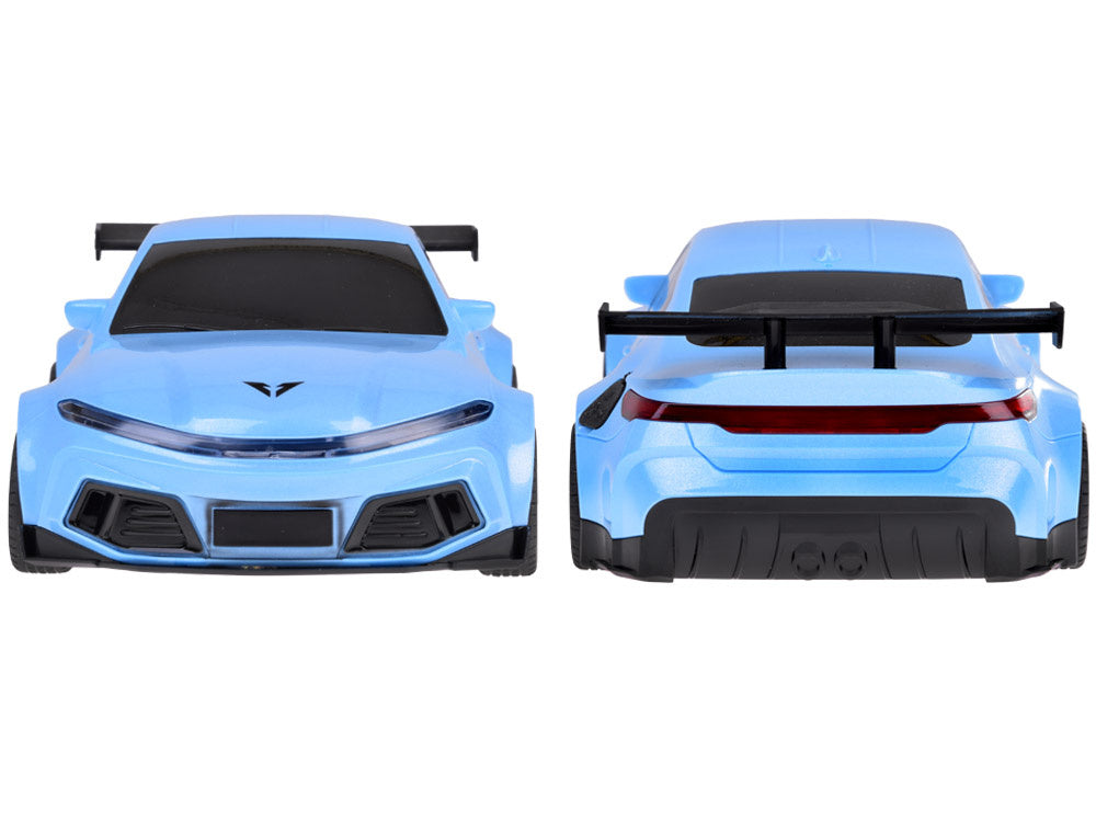 Nuotoliniu būdu valdomas lenktyninis automobilis su šviesos ir garso efektais, mėlynas