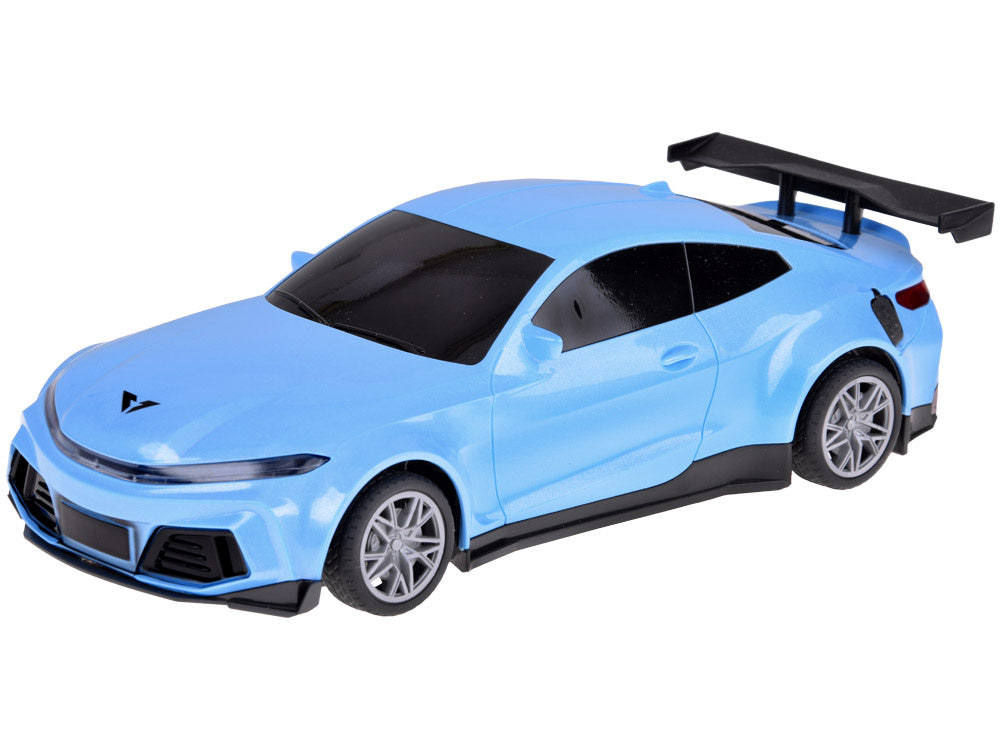 Nuotoliniu būdu valdomas lenktyninis automobilis su šviesos ir garso efektais, mėlynas