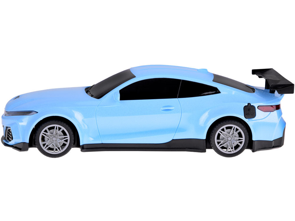 Nuotoliniu būdu valdomas lenktyninis automobilis su šviesos ir garso efektais, mėlynas