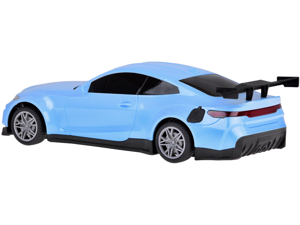Nuotoliniu būdu valdomas lenktyninis automobilis su šviesos ir garso efektais, mėlynas