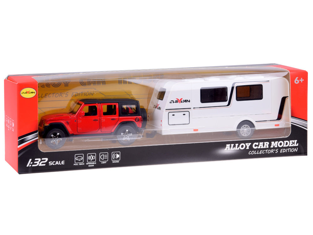 Visureigio ir kemperio rinkinys su šviesos ir garso efektais, raudona