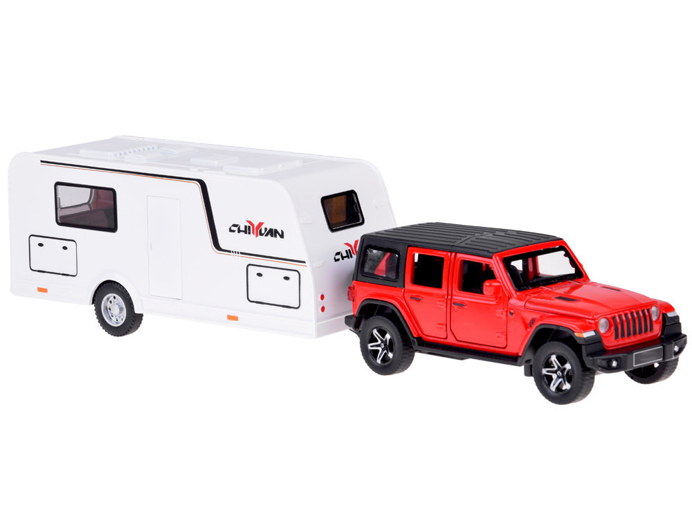 Visureigio ir kemperio rinkinys su šviesos ir garso efektais, raudona