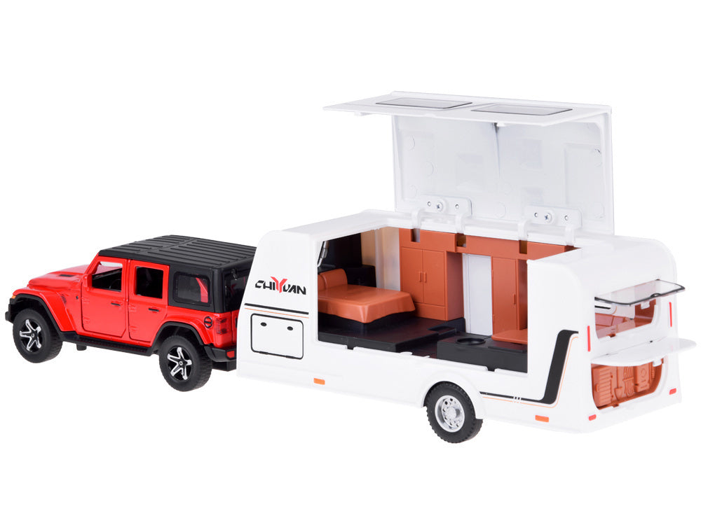 Visureigio ir kemperio rinkinys su šviesos ir garso efektais, raudona