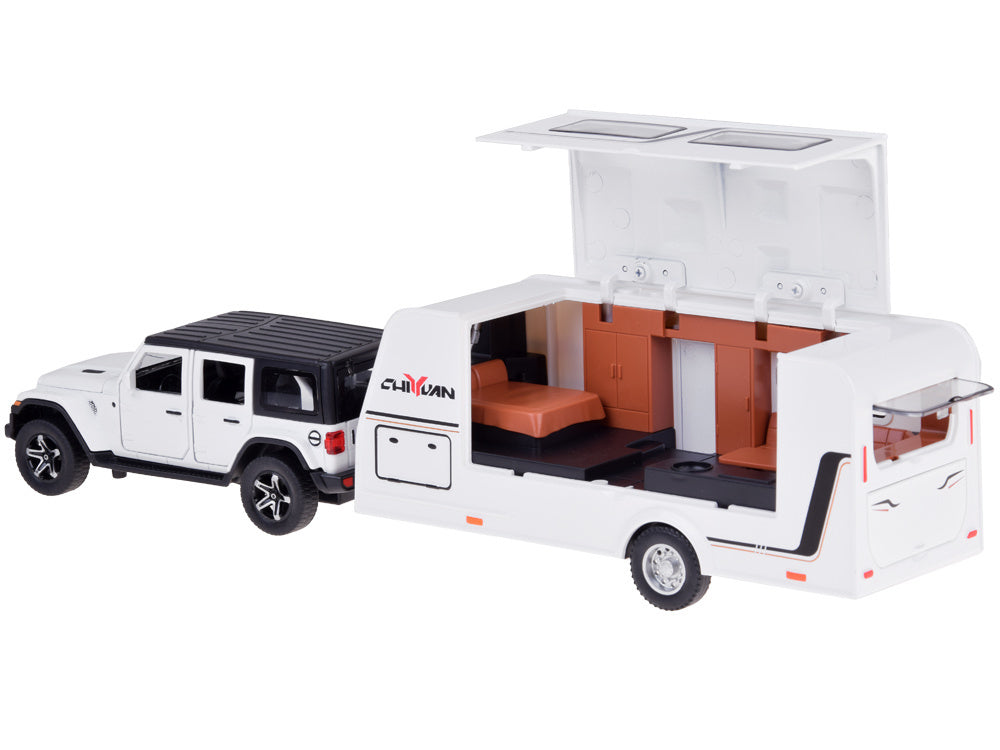 Visureigio ir kemperio rinkinys su šviesos ir garso efektais, baltas