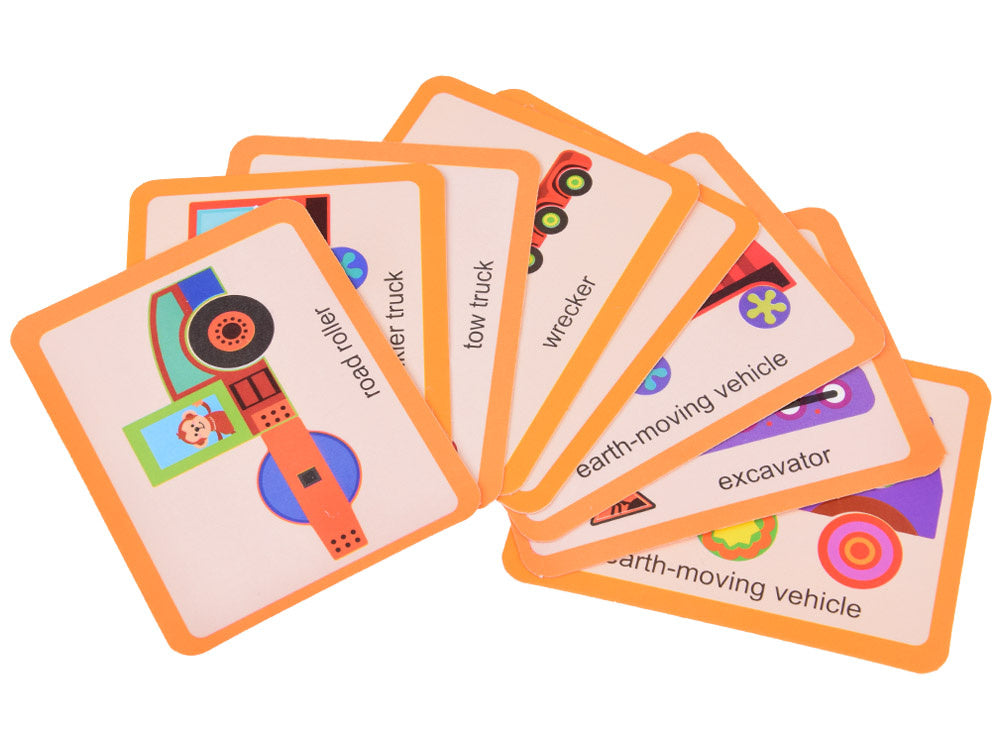 Magnetinė lenta su statybinių transporto priemonių dėlionėmis 2in1