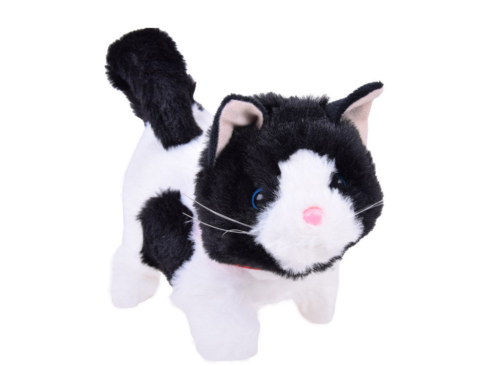 Interaktyvus pliušinis katinas vaikams, baltai juodas