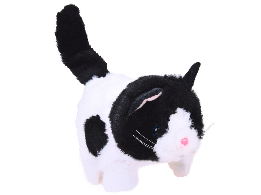 Interaktyvus pliušinis katinas vaikams, baltai juodas