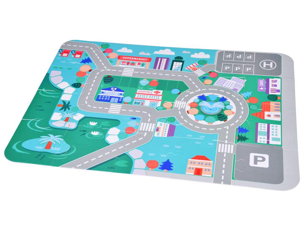 Medinių statybinių kaladėlių rinkinys su dėlionės kilimėliu 115 el.