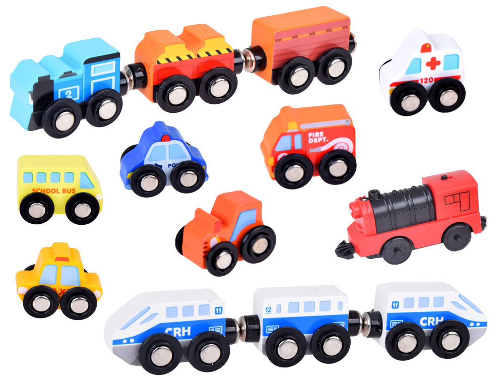 Medinis kaladėlių rinkinys vaikams su traukiniu ir priedais 89 el.