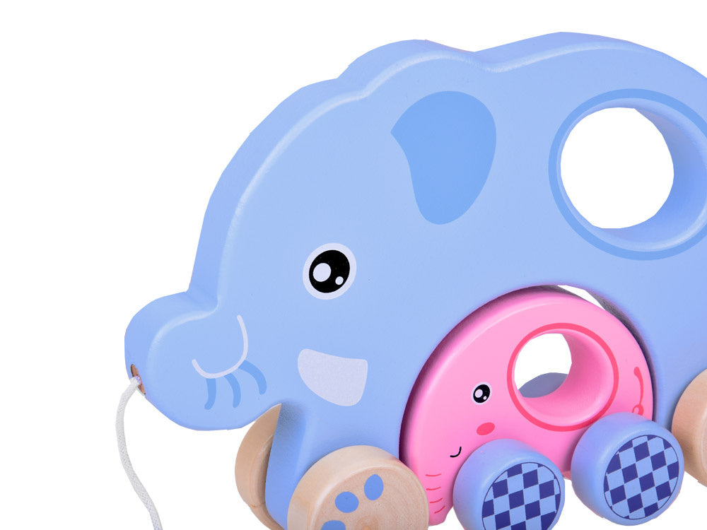 Medinių, traukiamų drambliukų šeima vaikams 2in1