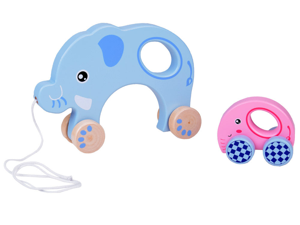 Medinių, traukiamų drambliukų šeima vaikams 2in1