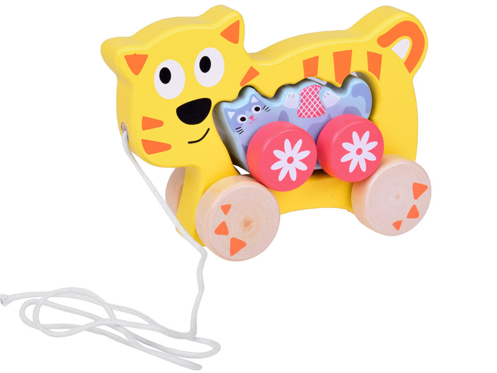 Medinė katinų šeima su virvele vaikams 2in1