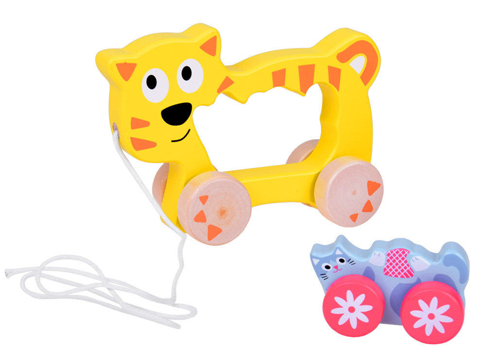 Medinė katinų šeima su virvele vaikams 2in1