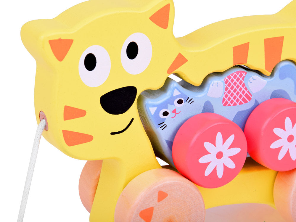 Medinė katinų šeima su virvele vaikams 2in1