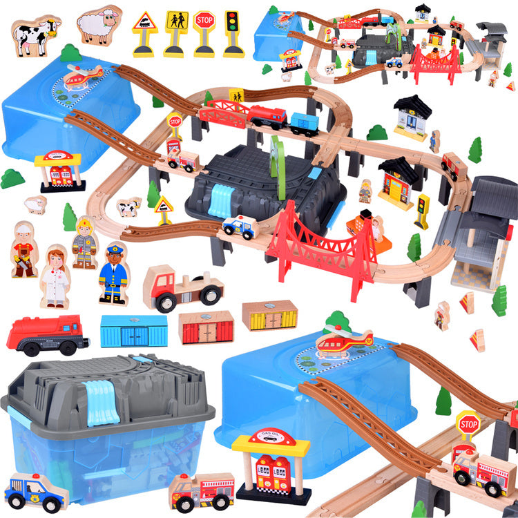 Mediniai traukinio bėgiai su priedais miestui kurti 100 el.