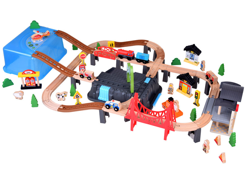 Mediniai traukinio bėgiai su priedais miestui kurti 100 el.