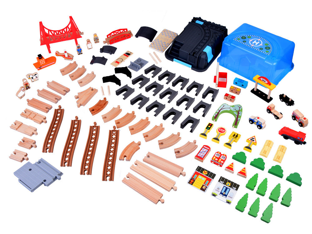 Mediniai traukinio bėgiai su priedais miestui kurti 100 el.