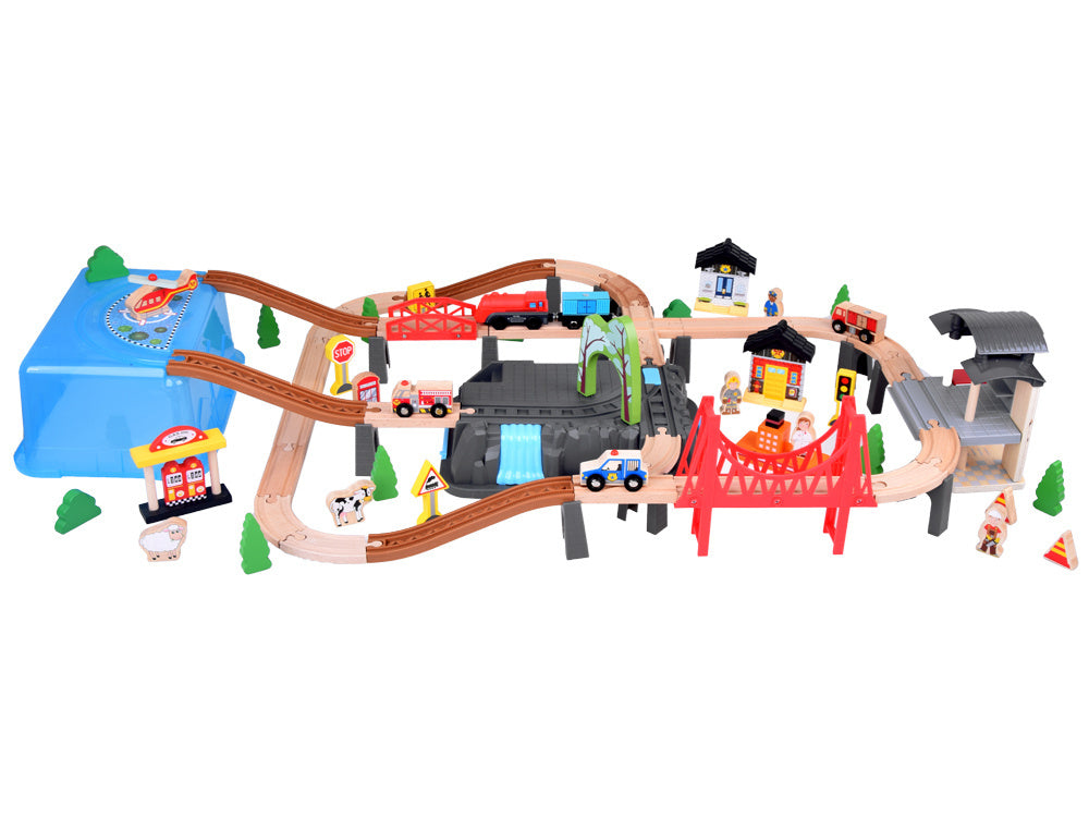 Mediniai traukinio bėgiai su priedais miestui kurti 100 el.