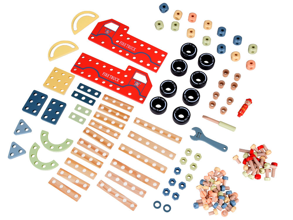 Medinių konstrukcijų rinkinys vaikams 129 el.