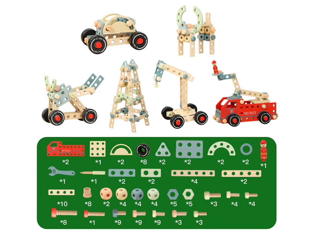 Medinių konstrukcijų rinkinys vaikams 129 el.