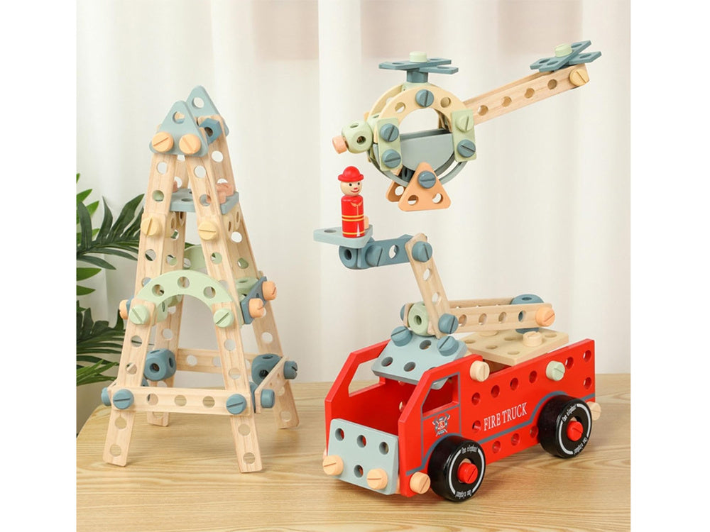 Medinių konstrukcijų rinkinys vaikams 129 el.