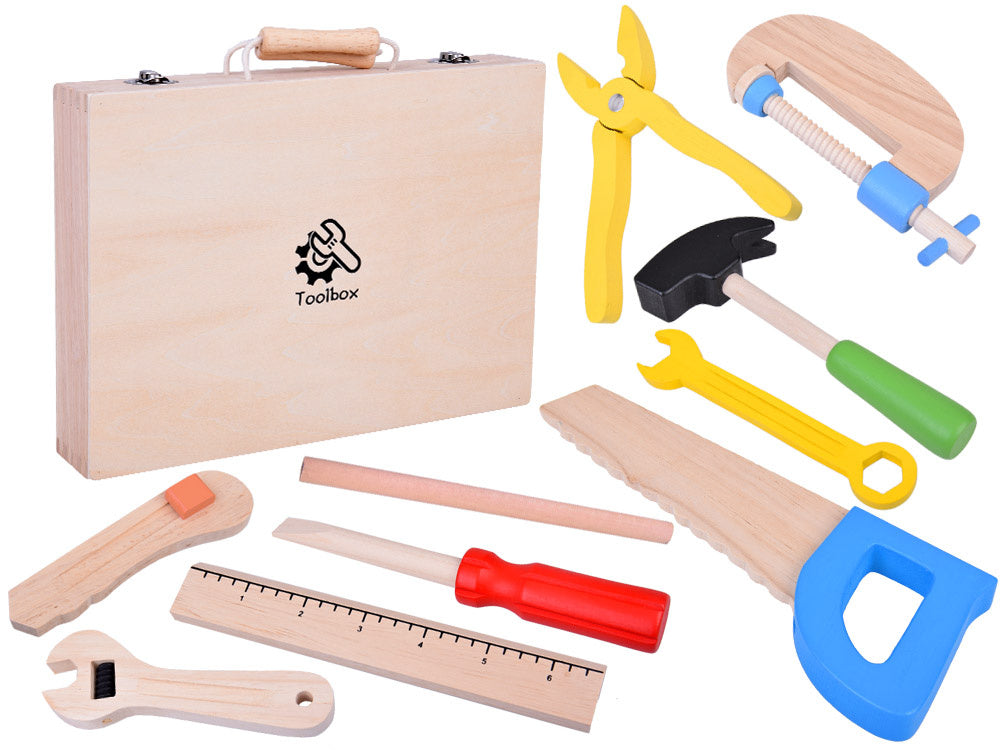 Medinis dėklas su įrankiais vaikams 11 el.