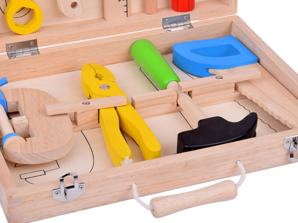 Medinis dėklas su įrankiais vaikams 11 el.