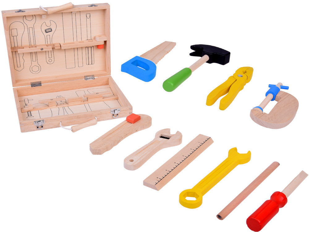 Medinis dėklas su įrankiais vaikams 11 el.