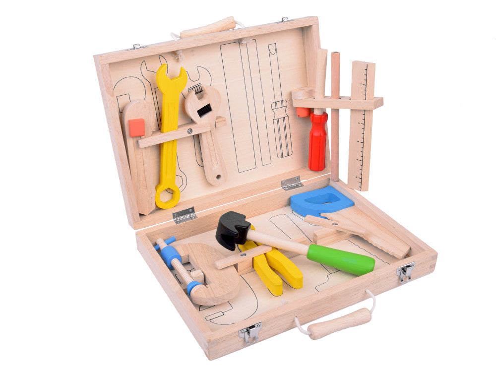 Medinis dėklas su įrankiais vaikams 11 el.