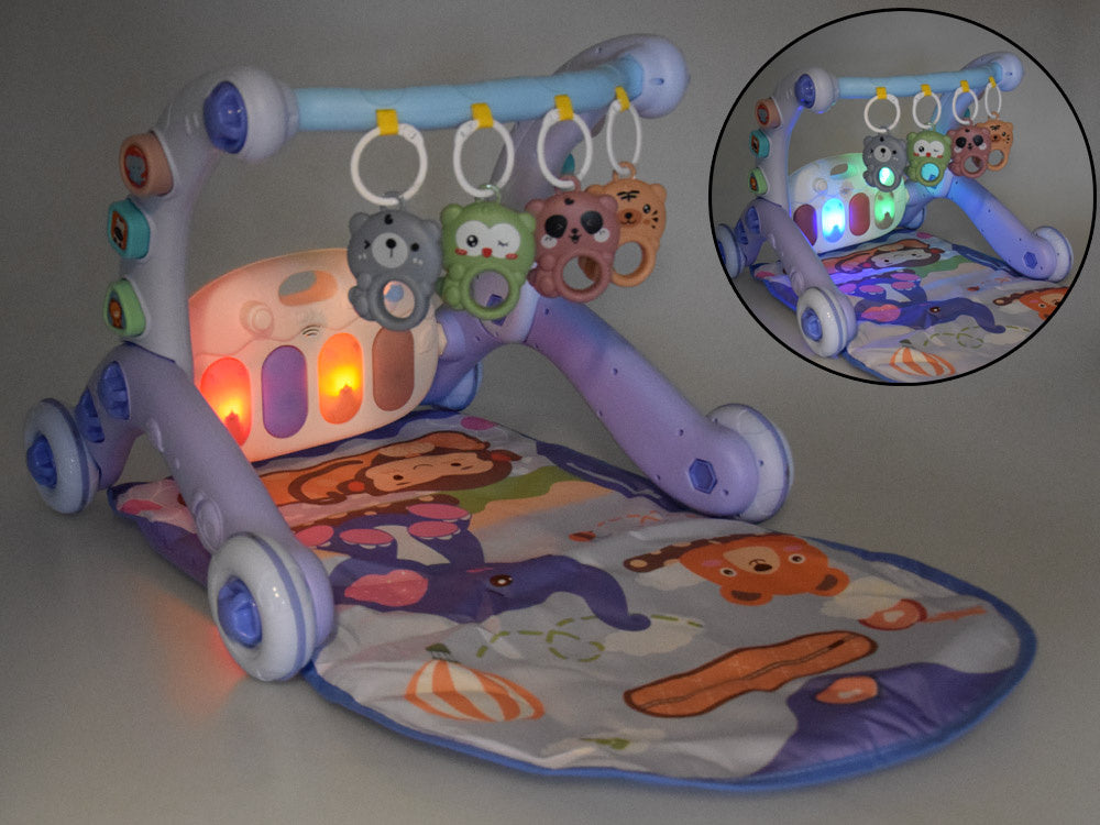 Mokomasis kilimėlis su integruotu stumduku ir pianinu vaikams 3in1, mėlynas