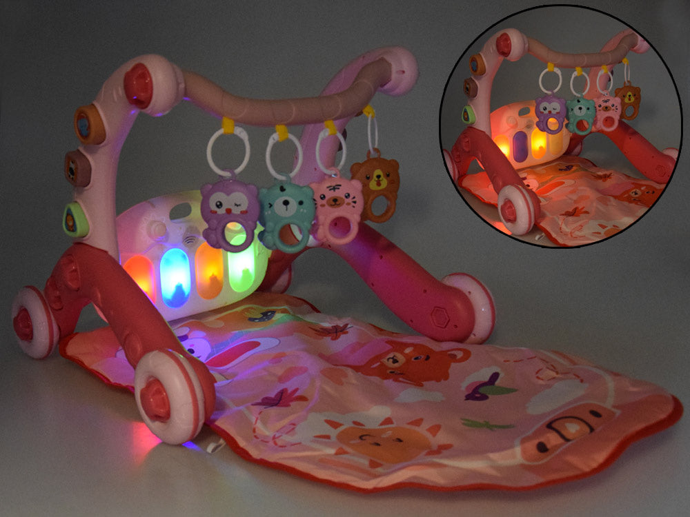 Mokomasis kilimėlis su integruotu stumduku ir pianinu vaikams 3in1, rožinis