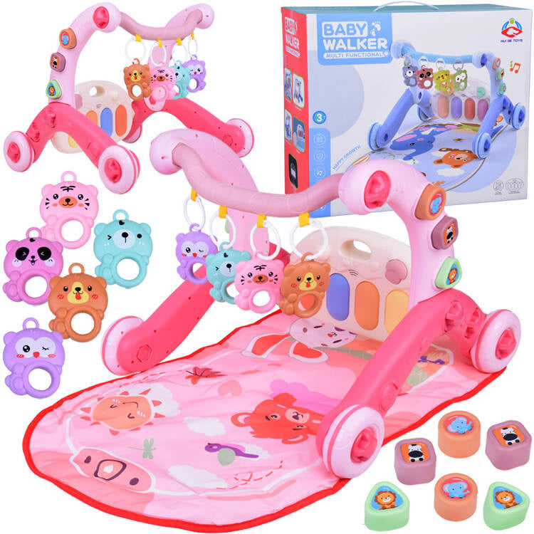 Mokomasis kilimėlis su integruotu stumduku ir pianinu vaikams 3in1, rožinis