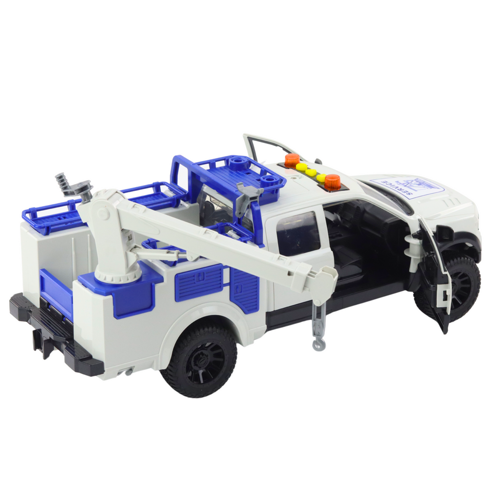 Žaislinis automobilis tralas su kranu 1:12, baltas