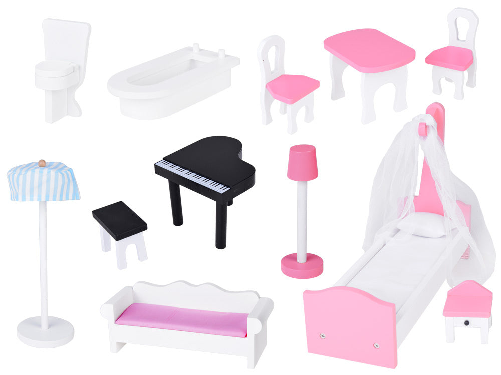 Didelis medinis lėlių namelis su baldai