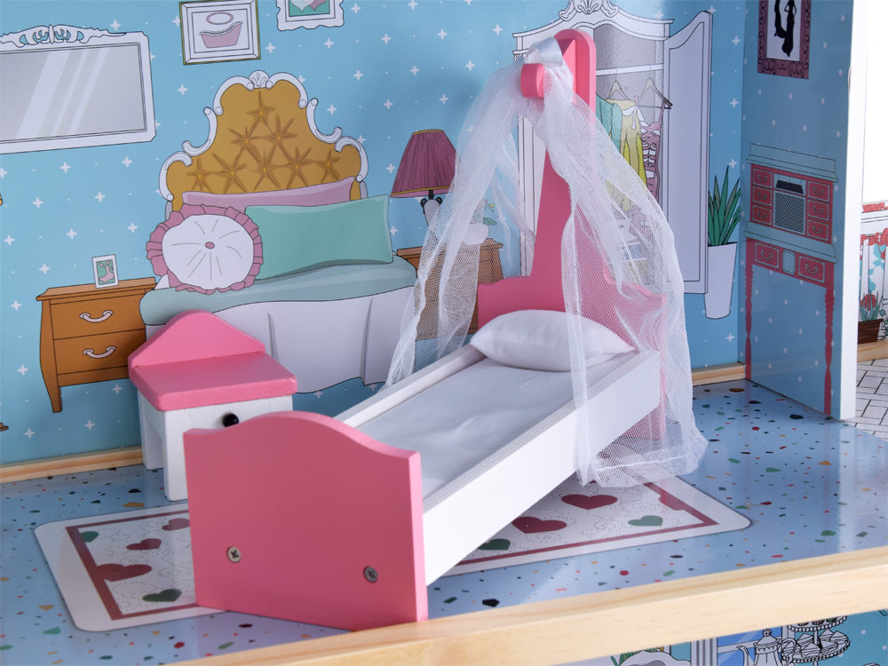 Didelis medinis lėlių namelis su baldai