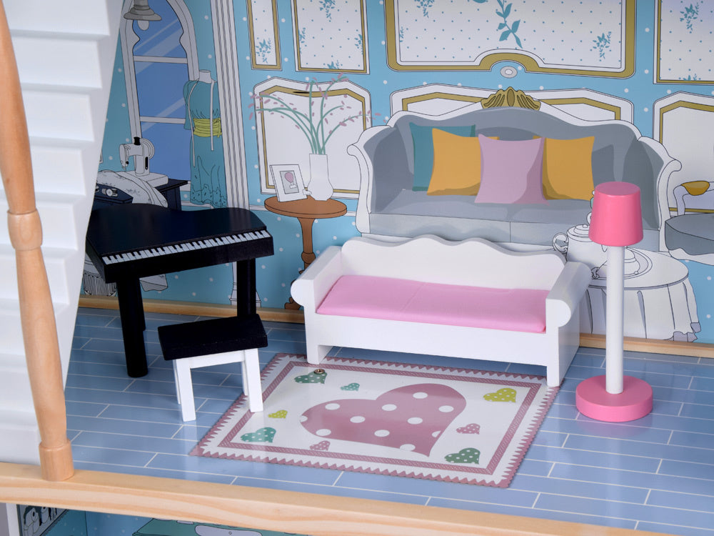 Didelis medinis lėlių namelis su baldai