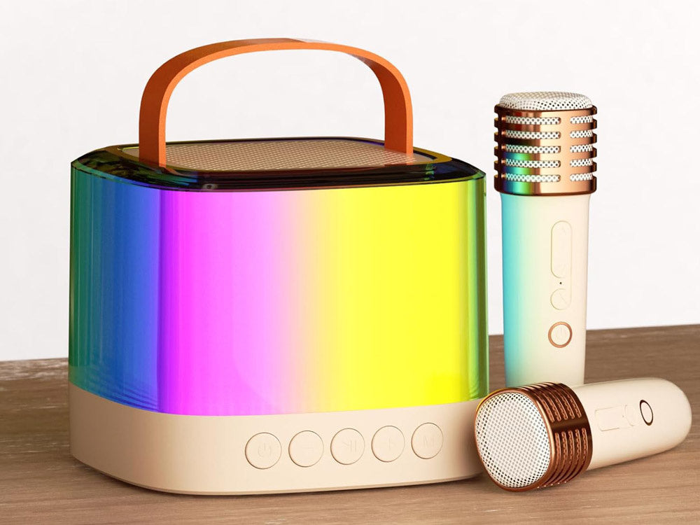 Nešiojamas belaidis garsiakalbis su 2 mikrofonais ir „Bluetooth“