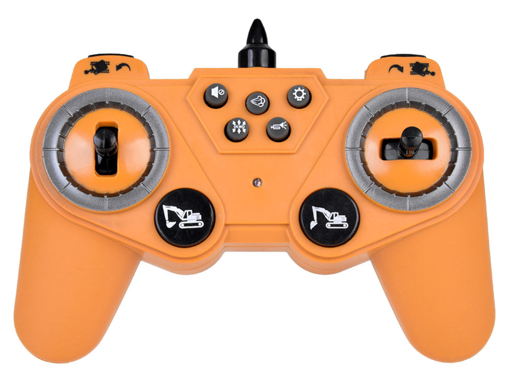 Nuotoliniu būdu valdomas vikšrinis ekskavatorius su dūmų efektu, geltonas